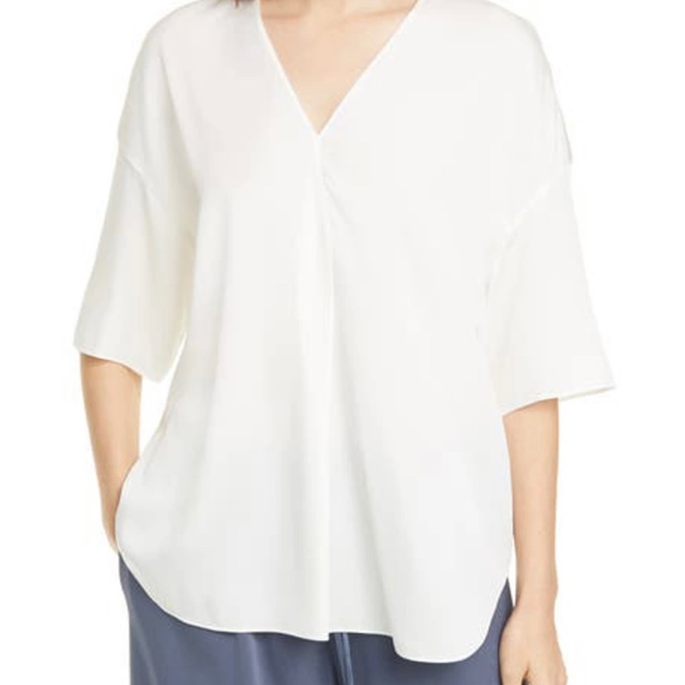 Vince Satin V-Neck Popover Top